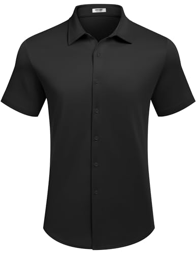 COOFANDY Men's Casual Wrinkle-Free Short Sleeve Button Down Summer Stretch Dress Shirt for Comfortable Warm Weather Day