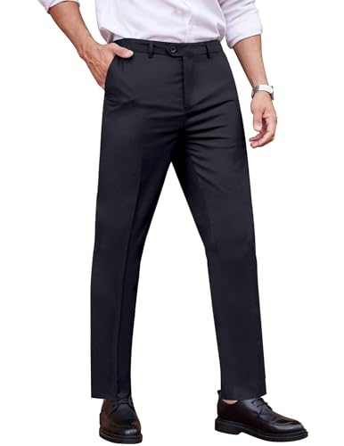 COOFANDY Men's Classic Fit Wrinkle Free Formal Pants for Business Use Expandable Waist Straight Flat Front Suit Pants